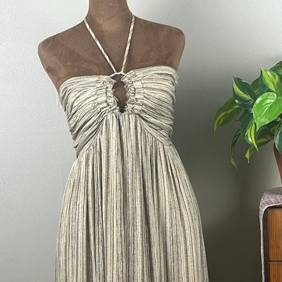 Promes Beige and Brown Strapless with Halter Back Maxi Dress Size Medium - Picture 3 of 11